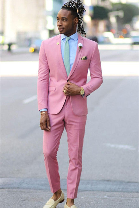 Classy Pink Two Pieces Notched Lapel Prom Outfits for Men-showprettydress