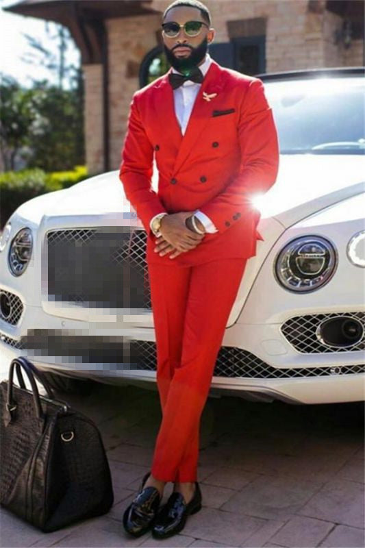 Classy Red Peaked Lapel Double Breasted Formal Men's Business Suitss-showprettydress