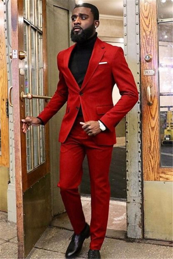 Classy Red Two Piece Slim Fit Prom Men Suit-showprettydress