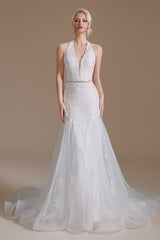 Cool Shouder V Neck Court Applique Mermaid Wedding Dress | Showprettydress Design-showprettydress
