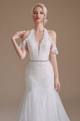 Cool Shouder V Neck Court Applique Mermaid Wedding Dress | Showprettydress Design-showprettydress