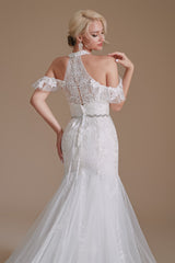 Cool Shouder V Neck Court Applique Mermaid Wedding Dress | Showprettydress Design-showprettydress