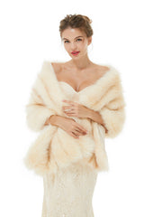 Creamy Faux Fur Stripe Shawl For Bride For Winter-showprettydress