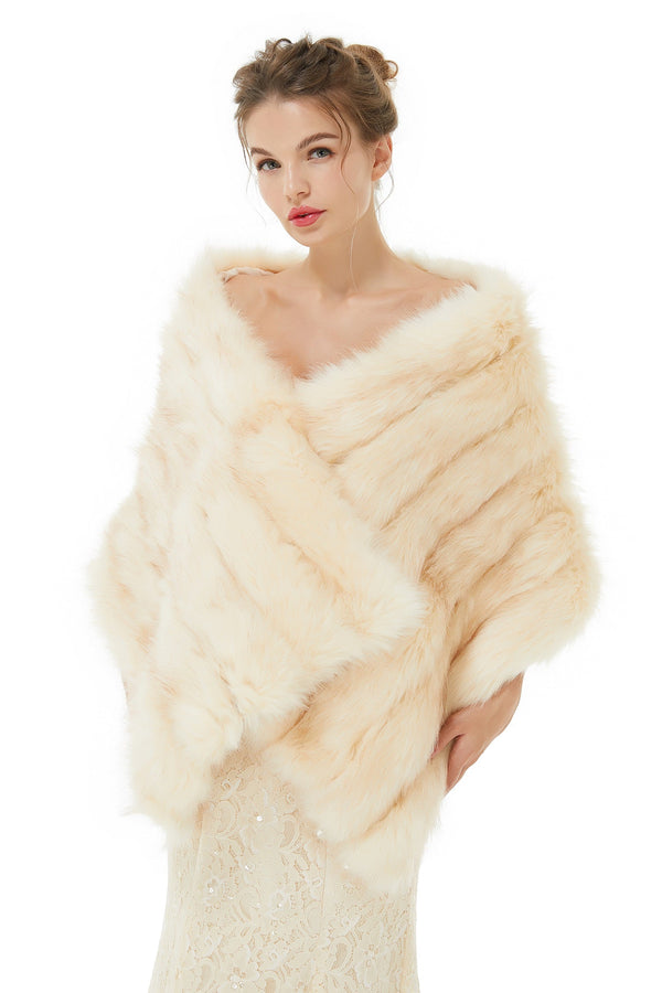 Creamy Faux Fur Stripe Shawl For Bride For Winter-showprettydress