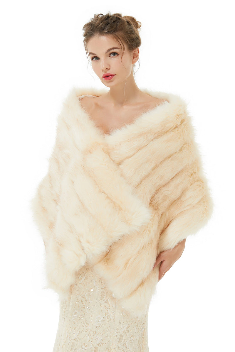 Creamy Faux Fur Stripe Shawl For Bride For Winter-showprettydress
