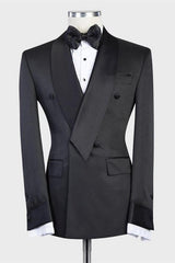 Custom design Black Double Breasted Shawl Lapel Wedding Men Suit-showprettydress