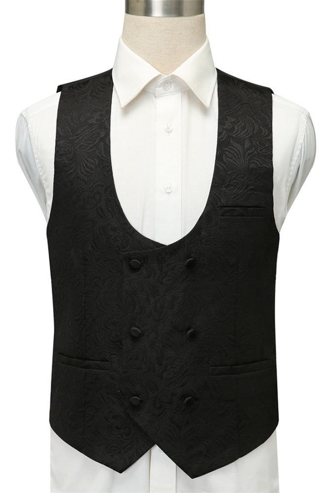 Custom design Black Jacquard Shawl Lapel Wedding Suits-showprettydress
