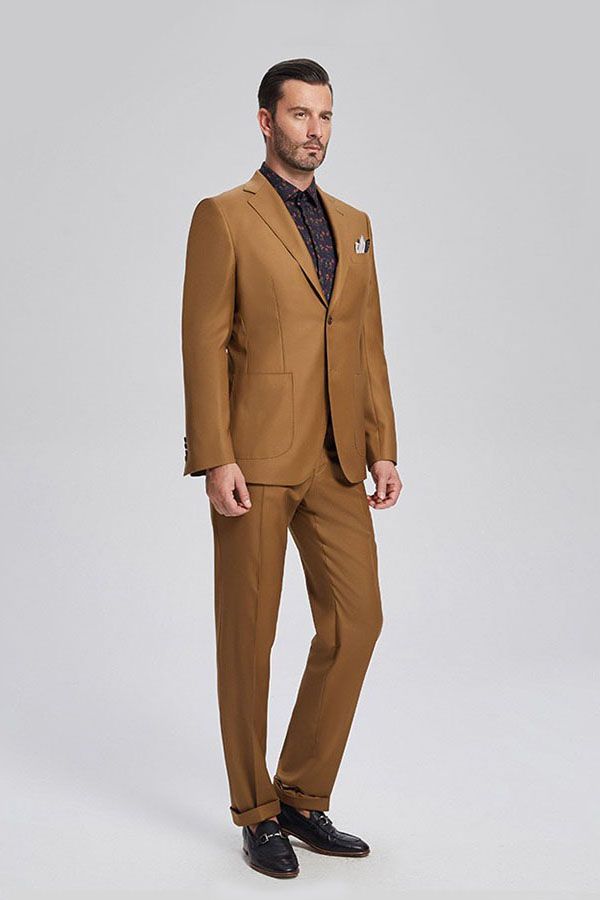 Custom design Patch Pocket Gold Brown Mens Suits for Formal-showprettydress