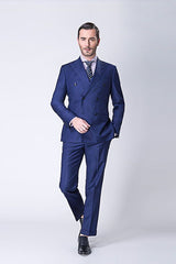 Custom design Peak Lapel Double Breasted Blue Mens Suits Online-showprettydress