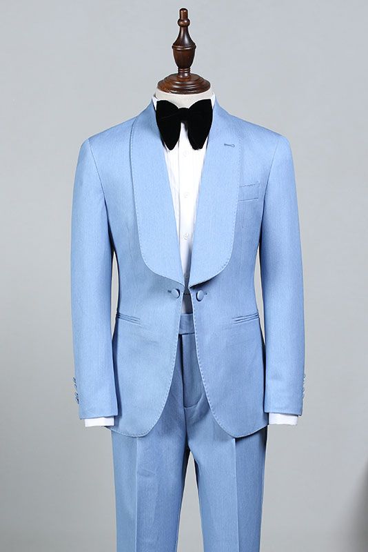 Custom design Sky Blue Bespoke Wedding Suit For Grooms-showprettydress