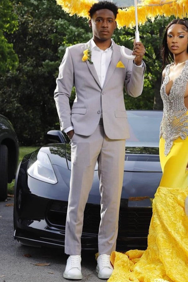 Gray Peaked Lapel Two-Button Prom Suit