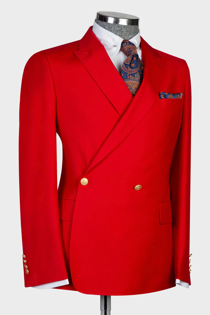 Red Peaked Lapel Double-Breasted Prom Suit