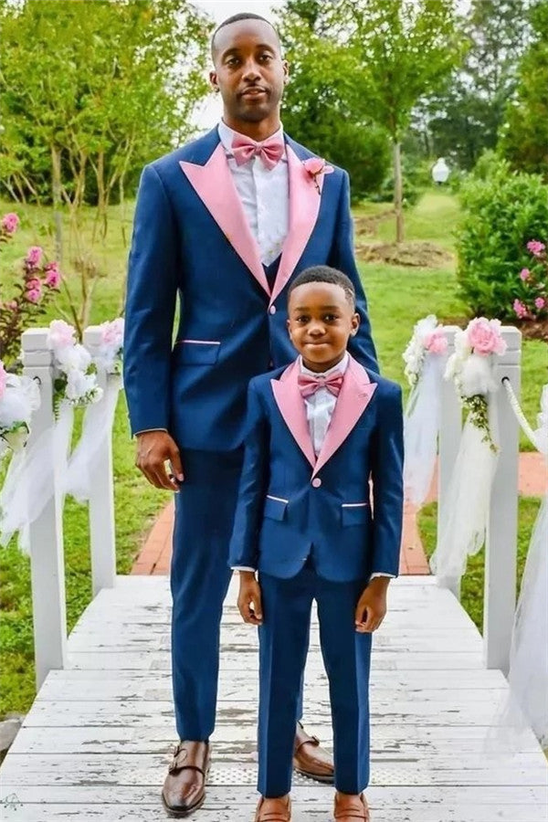 Dark Blue One Button Wedding Groom Suit with Pink Lapel-showprettydress