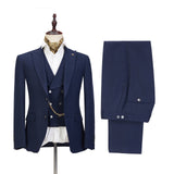Dark Blue Three-piece Fashion Peaked Lapel Wedding Men Suits Sale-showprettydress