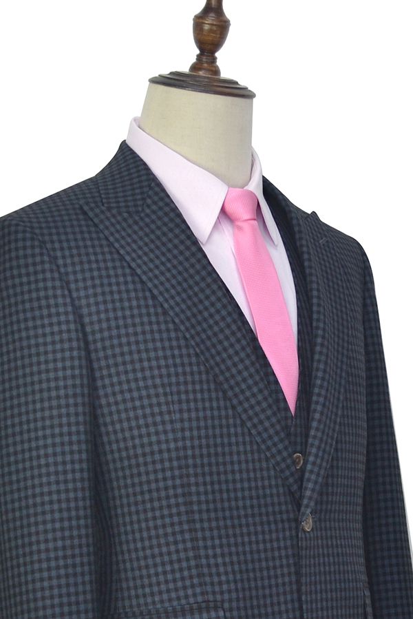 Dark Gray Small Check Three Piece Mens Suits One Button Formal Business Suits-showprettydress