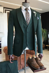Dark Green Bespoke Peaked Lapel Three Pieces Men Suits-showprettydress