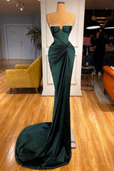 Dark Green Long Spaghetti-Straps Mermaid Prom Dress With Beadings-showprettydress