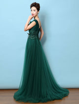 Dark Green Notched Neckline Tulle Evening Dress Backless Mother's Dress-showprettydress
