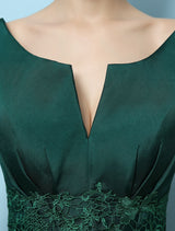 Dark Green Notched Neckline Tulle Evening Dress Backless Mother's Dress-showprettydress