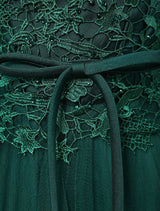 Dark Green Notched Neckline Tulle Evening Dress Backless Mother's Dress-showprettydress