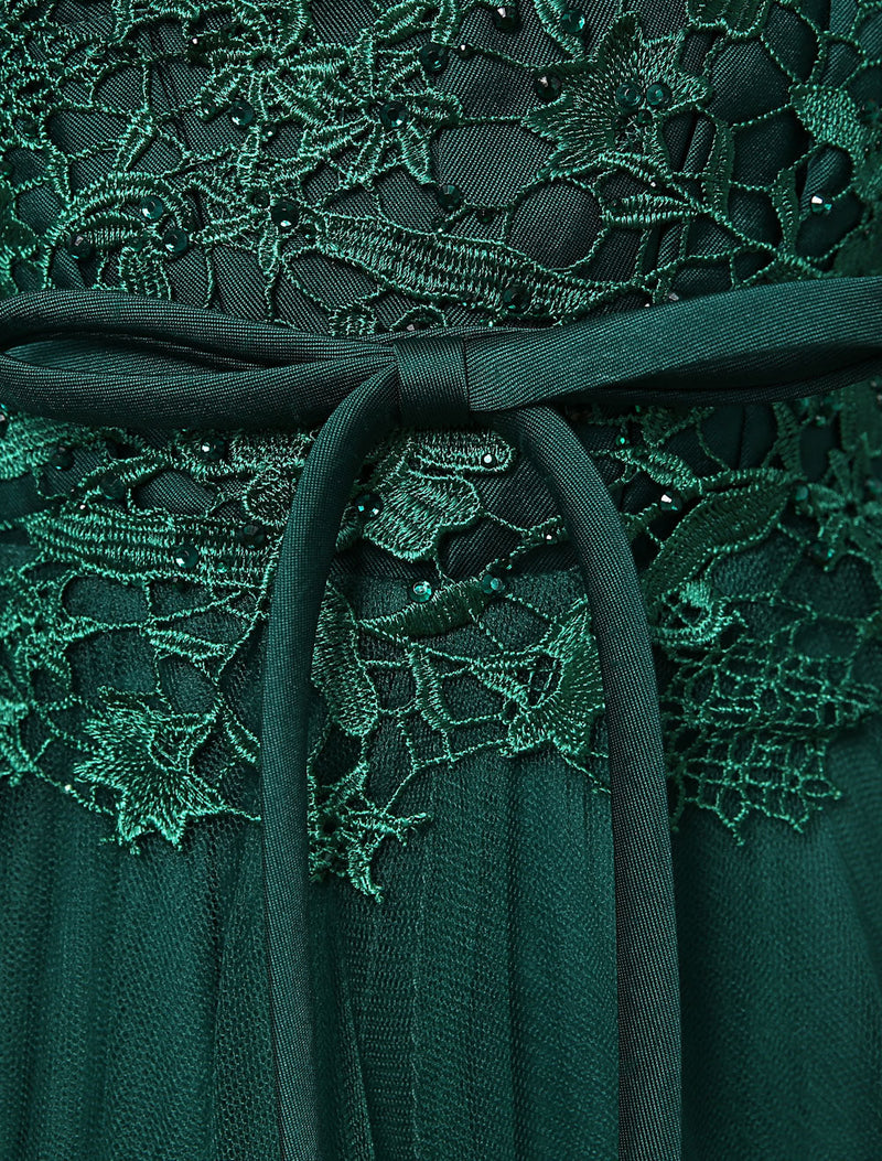 Dark Green Notched Neckline Tulle Evening Dress Backless Mother's Dress-showprettydress