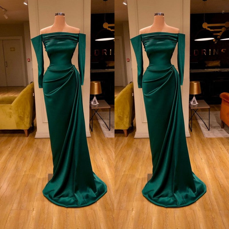 Dark Green Off-the-Shoulder Mermaid Prom Dress Long Evening Gowns-showprettydress