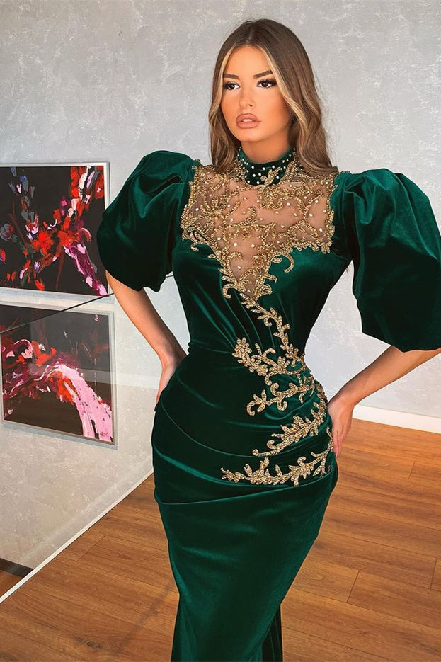 Dark Green One Shoulder Overskirt Prom Dress Slit Online-showprettydress