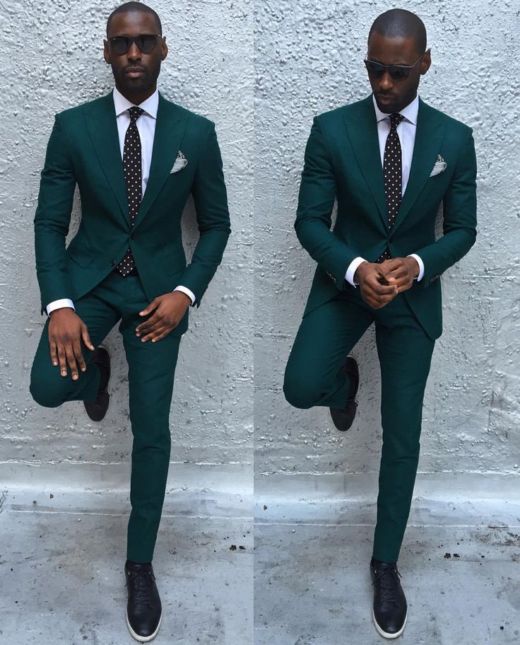 Dark Green Slim Fit Formal Mens Business Suit Classy Peaked Laple Prom Suits-showprettydress