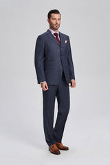 Dark Navy Mens Suits Three Piece Suits for Men with Double Breasted Vest-showprettydress