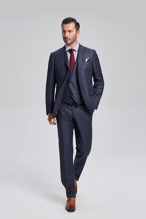 Dark Navy Mens Suits Three Piece Suits for Men with Double Breasted Vest-showprettydress