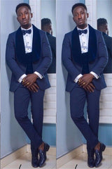 Dark Navy Shawl Lapel Slim Fit Wedding Mens Suit-showprettydress