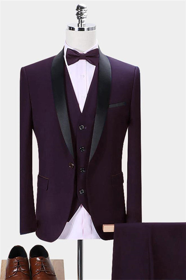 Dark Purple Business Tuxedos Made-to-measure Slim Fit Men Dress Marriage Suits Three-pieces-showprettydress