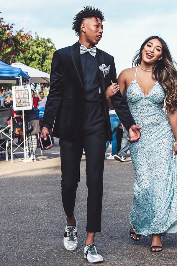 Black Peaked Lapel Velvet 2-Piece Prom Suit