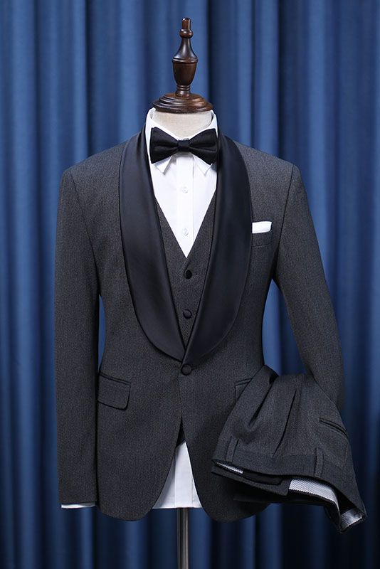 Decent All Black Three-pieces Bespoke Wedding Suit For Grooms-showprettydress