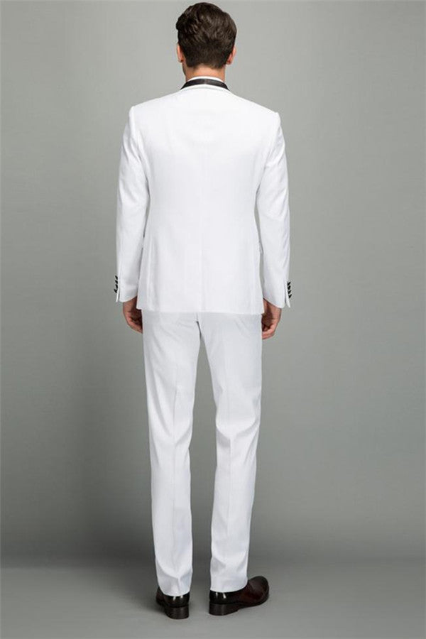 Decent Men Two Piece Wedding Groom Suits Slim Fit Shawl White Tuxedo-showprettydress