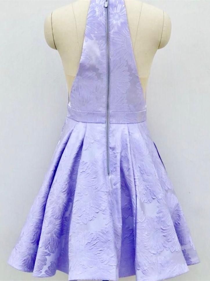 Deep-V-Neck Halter Appliques A-Line Sleeveless Homecoming Dress-showprettydress