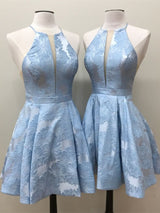 Deep-V-Neck Halter Appliques A-Line Sleeveless Homecoming Dress-showprettydress