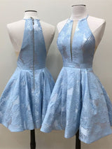 Deep-V-Neck Halter Appliques A-Line Sleeveless Homecoming Dress-showprettydress