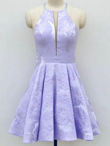 Deep-V-Neck Halter Appliques A-Line Sleeveless Homecoming Dress-showprettydress