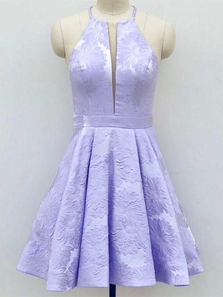 Deep-V-Neck Halter Appliques A-Line Sleeveless Homecoming Dress-showprettydress