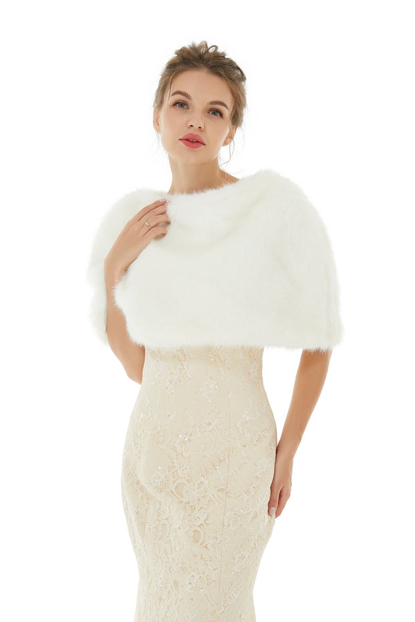 Delcy - Winter Faux Fur Wedding Wrap-showprettydress