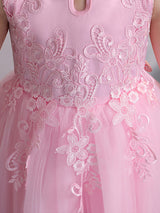 Designed Neckline Tulle Sleeveless Short High Low Princess Embroidered Kids Party Dresses-showprettydress