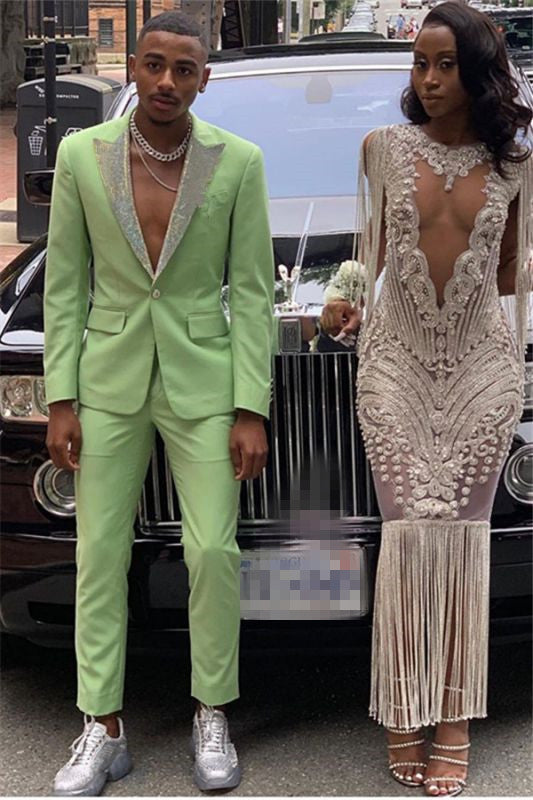 Designer Jade Peaked Lapel Men Suit Two Piece Prom Designer Slim Fit Suit-showprettydress