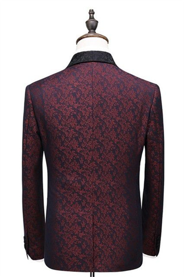 Designer Men's Suits Burgundy Check Design Prom Suits Three Pieces One Button Formal Tuxedos-showprettydress