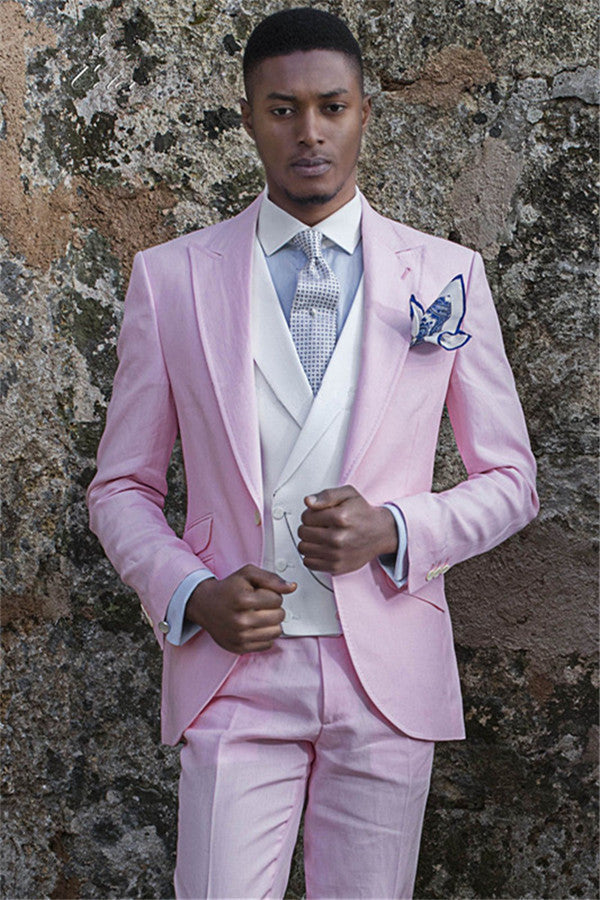 Designer Notch Lapell Groom Tuxedos Pink Prom Men Outfits-showprettydress