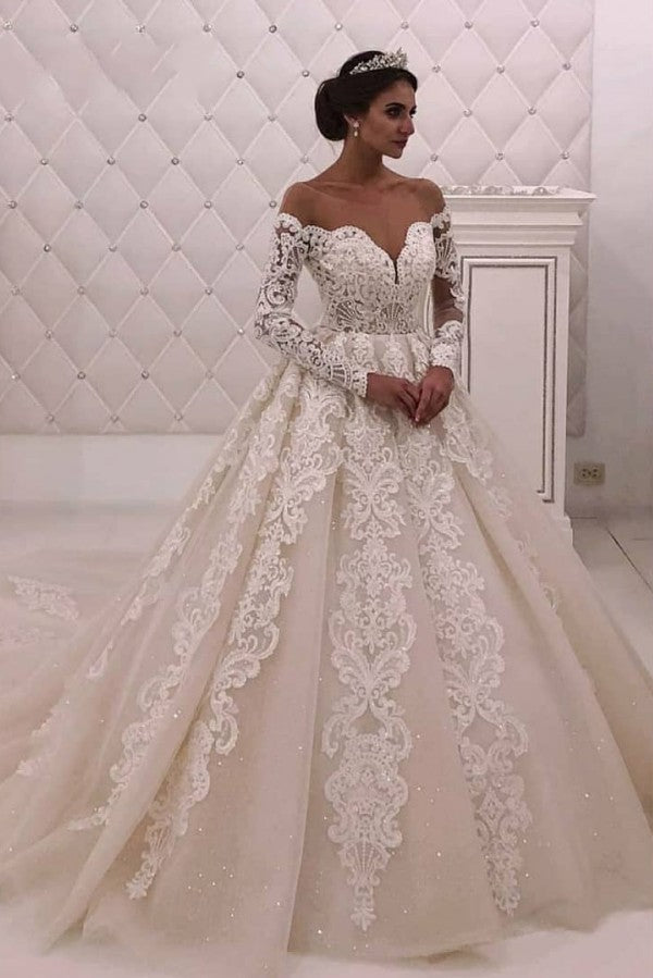Designer Off theshoulder Lace Princess White wedding dress-showprettydress