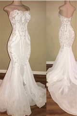 Different Sweetheart Mermaid White Summer Wedding Dresses on Sale-showprettydress