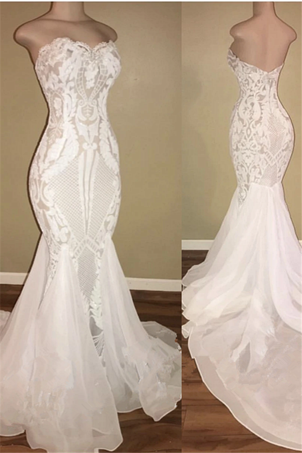Different Sweetheart Mermaid White Summer Wedding Dresses on Sale-showprettydress