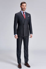 Double Breasted Mens Suits Stripes Dark Grey Suits for Men-showprettydress