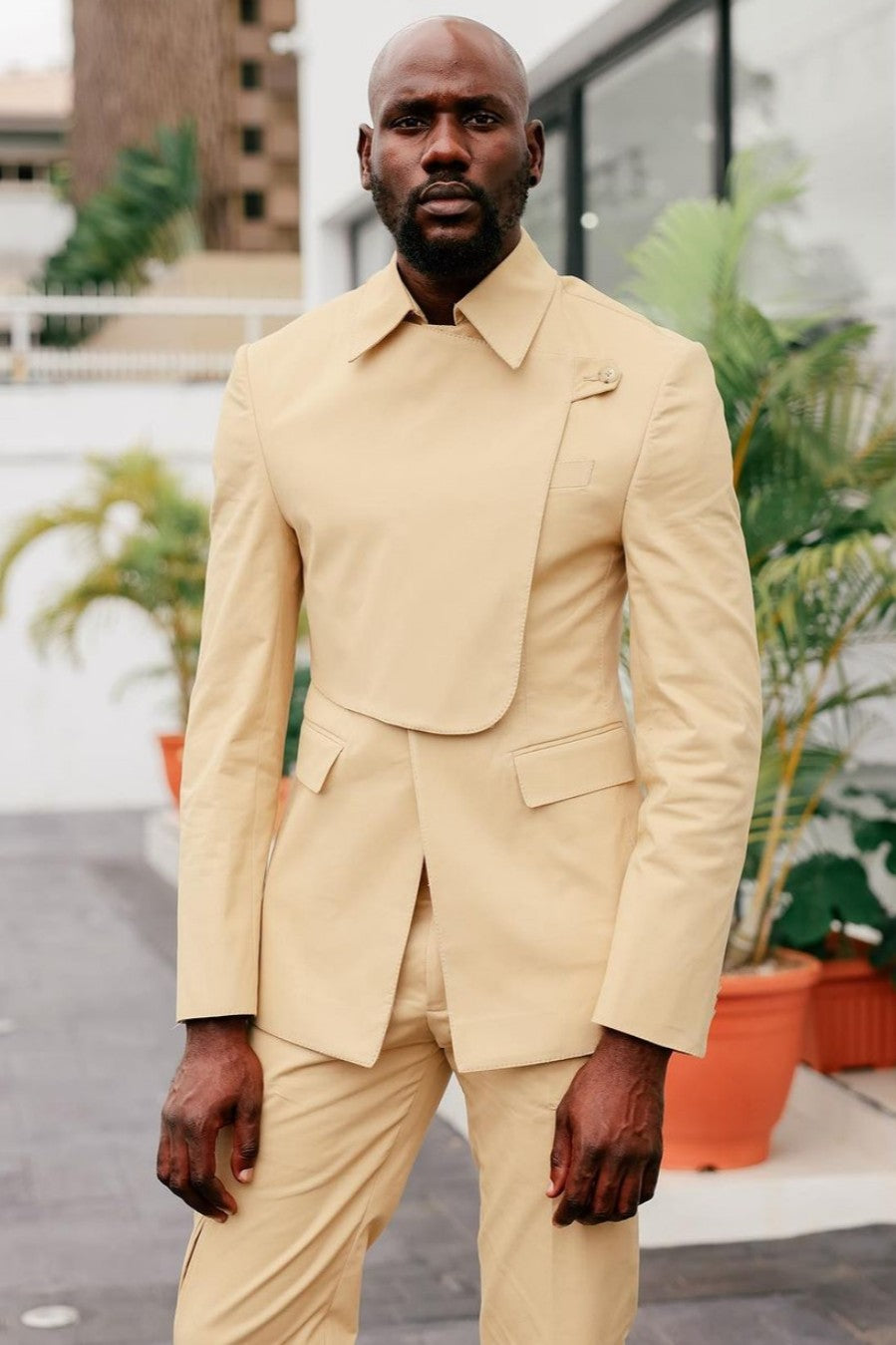 Apricot Turn-Down Collar Prom Suit with Flaps